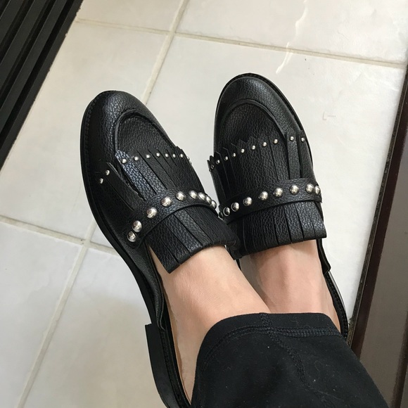 Shoes - NWOTblack studded fringe mules. Sz.8.5.